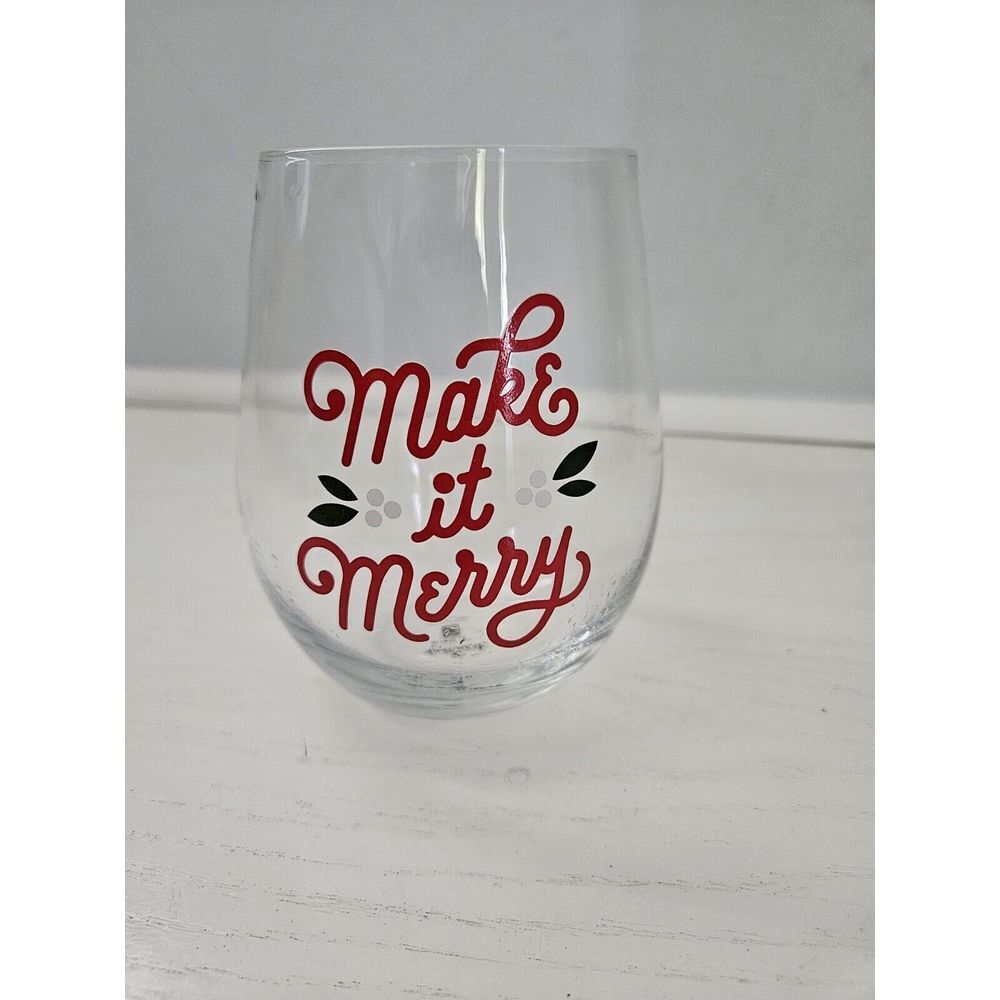 2021 Hallmark "MAKE IT MERRY" Stemless Wine‎ Glass